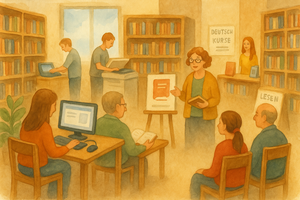 Bild vergr&ouml;&szlig;ern: Was Sie in der Stadtbibliothek machen können © KI-generiert (OpenAI / ChatGPT), symbolische Darstellung