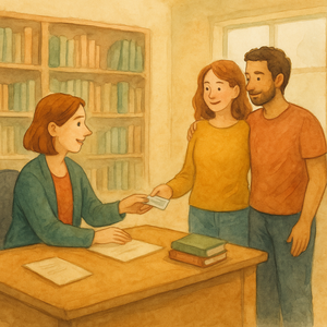 Bild vergr&ouml;&szlig;ern: Bibliothekskarte für Paare, © KI-generiert (OpenAI / ChatGPT), symbolische Darstellung