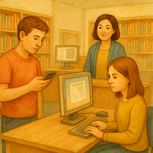 Bild vergr&ouml;&szlig;ern: Internet in der Stadtbibliothek, © KI-generiert (OpenAI / ChatGPT), symbolische Darstellung